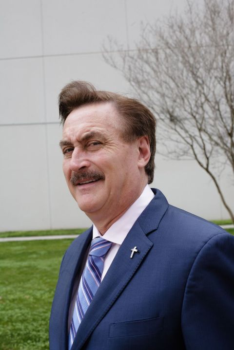 Mike Lindell caught on the camera in a navy suit.